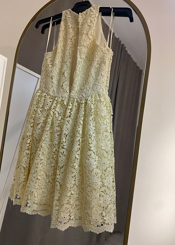 Sarı Dantel Mini Elbise - Görsel 10