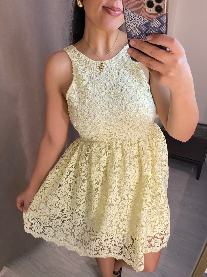 Sarı Dantel Mini Elbise - Görsel 4