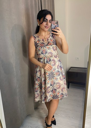 Bohem Tarzı bisiklet Yakalı Midi Elbise - Görsel 5