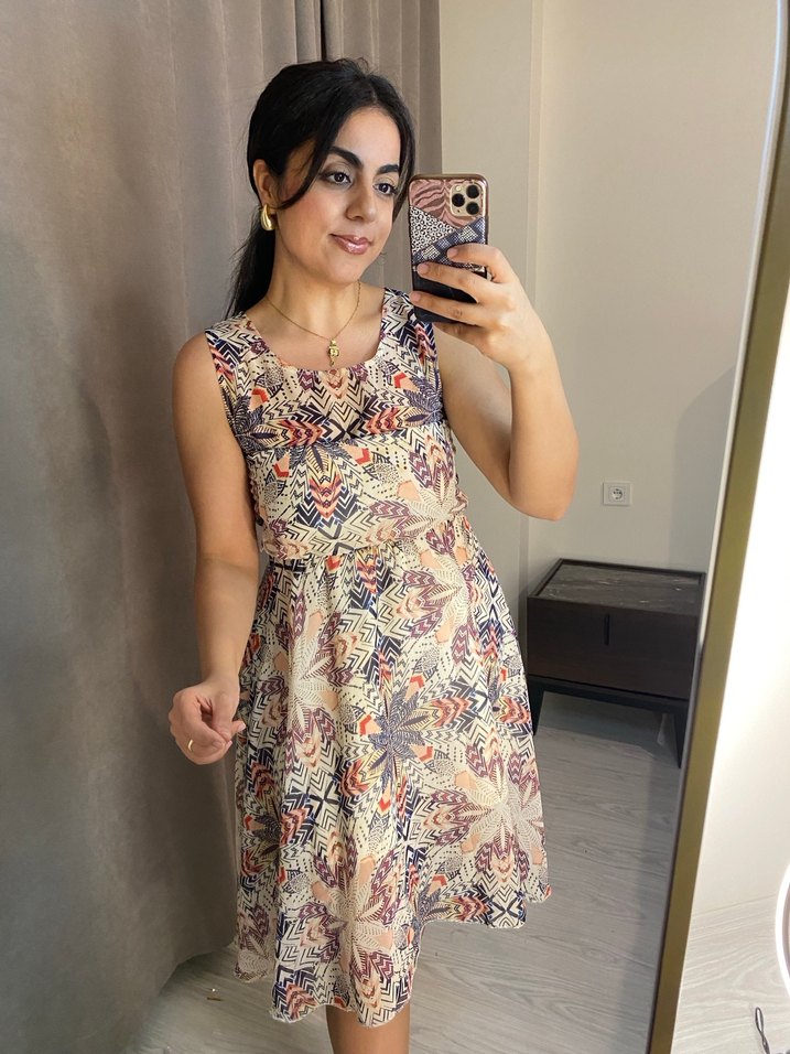 Bohem Tarzı bisiklet Yakalı Midi Elbise - Görsel 2