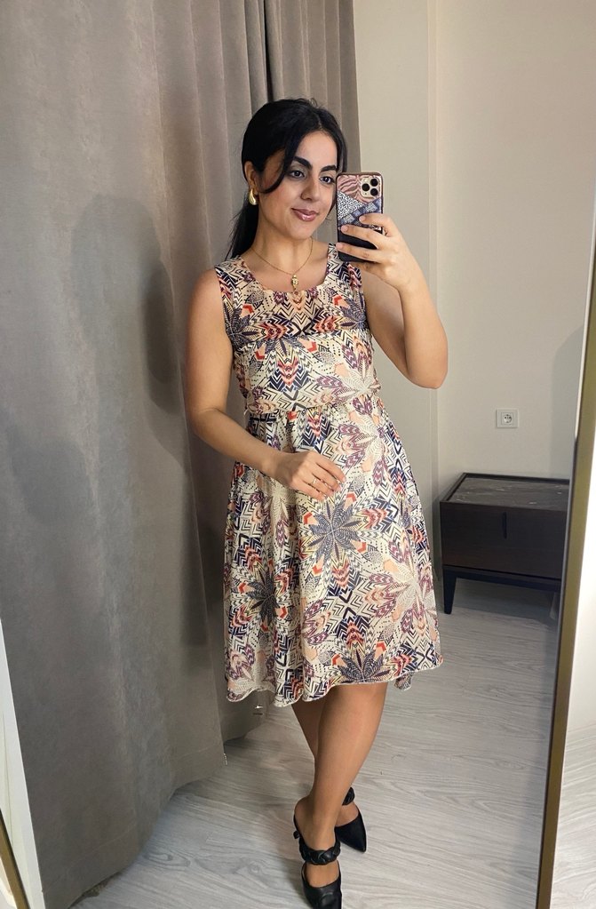 Bohem Tarzı bisiklet Yakalı Midi Elbise - Görsel 5