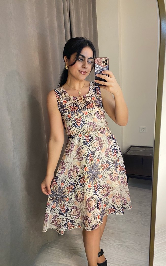 Bohem Tarzı bisiklet Yakalı Midi Elbise - Görsel 4