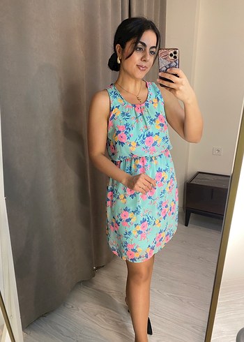 Turkuaz V Yaka Midi Transparan Elbise - Görsel 3