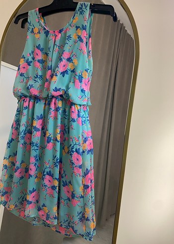 Turkuaz V Yaka Midi Transparan Elbise - Görsel 6