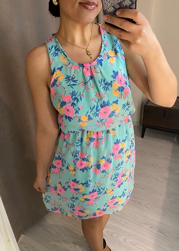 Turkuaz V Yaka Midi Transparan Elbise - Görsel 5