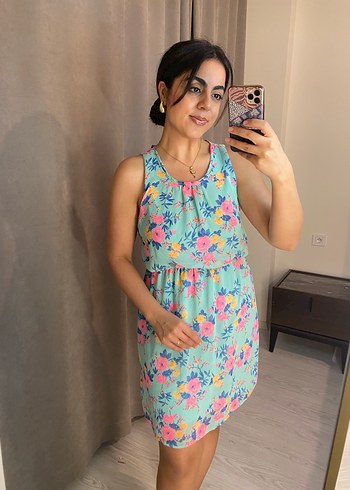 Turkuaz V Yaka Midi Transparan Elbise - Görsel 4