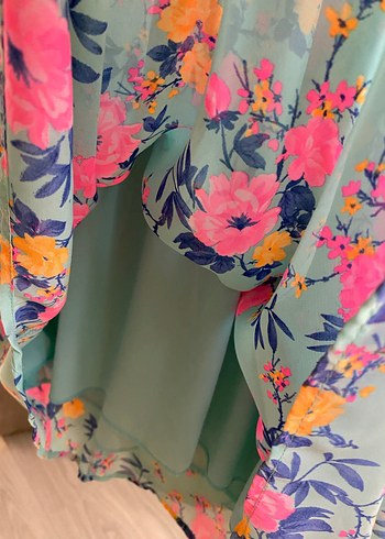 Turkuaz V Yaka Midi Transparan Elbise - Görsel 8