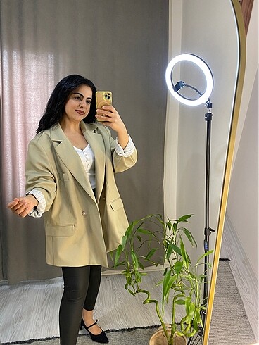 Oversize krem rengi Blezer ceket