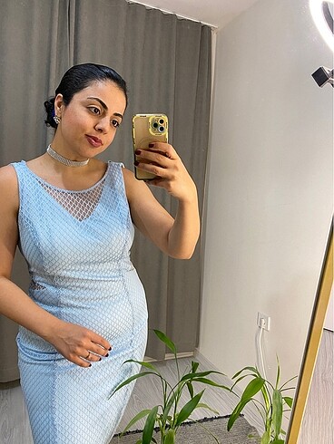 Bebe mavisi gece elbisesi - Görsel 6