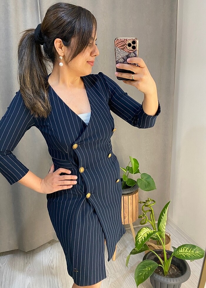 Lacivert blazer elbise - Görsel 2