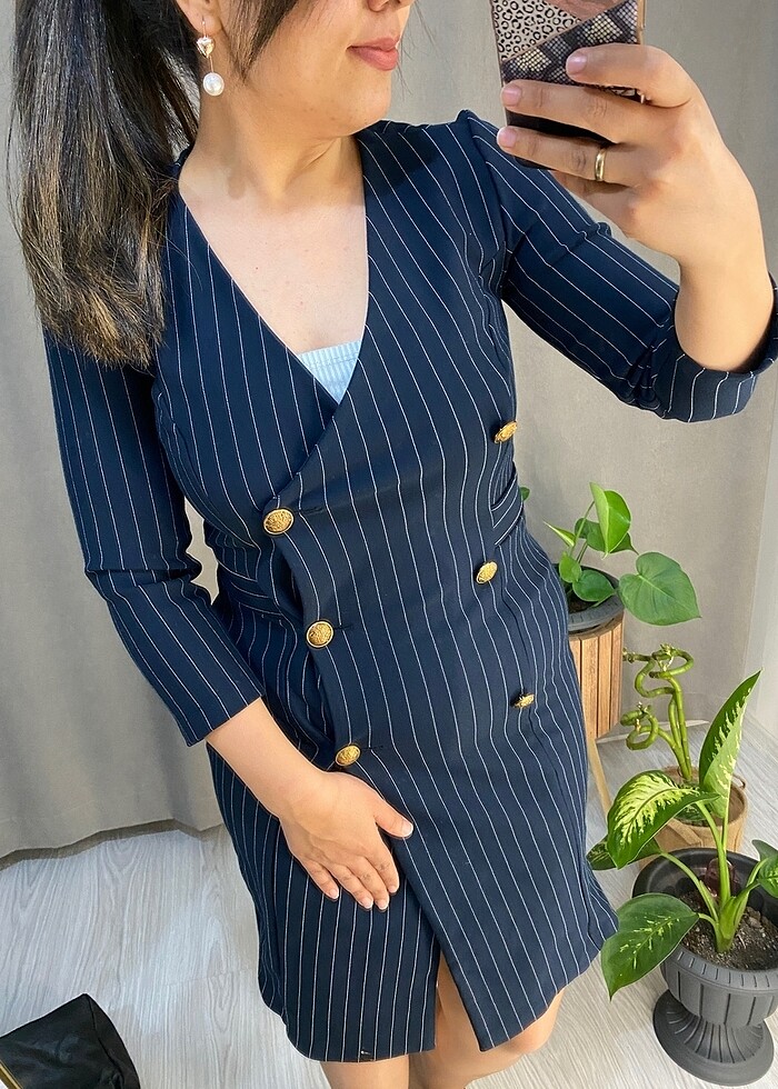 Lacivert blazer elbise - Görsel 3