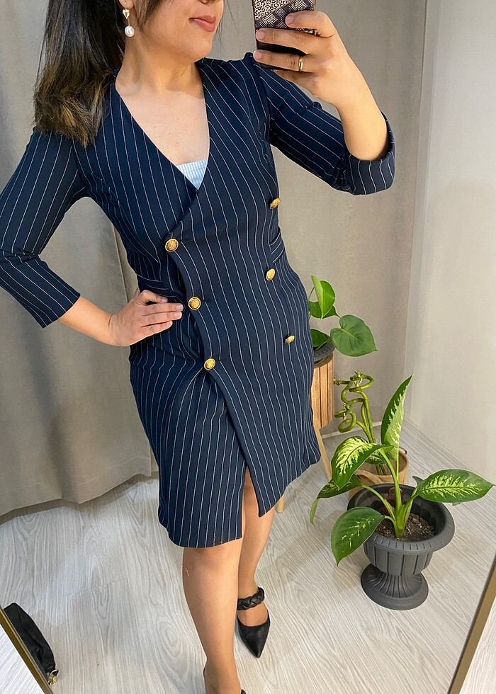 Lacivert blazer elbise - Görsel 4