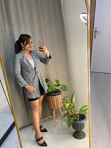 Uzun gri blazer ceket