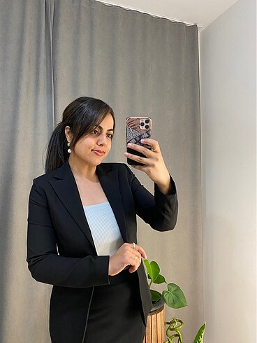 36 Beden siyah Renk Siyah blazer önü düğmeli vatkalı ceket