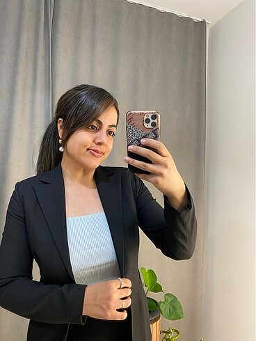 36 Beden Siyah blazer önü düğmeli vatkalı ceket