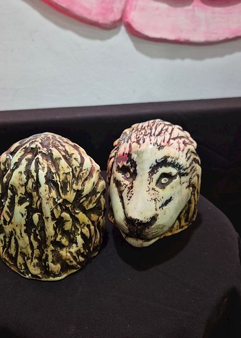 Butik Tasarım El Yapımı Seramik "Aslan Dostlar" İkili Biblo Seti - Görsel 2