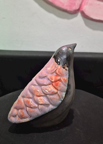 Butik Tasarım El Yapımı Seramik "Pembe Kanat" Mini Kuş Biblo - Görsel 4