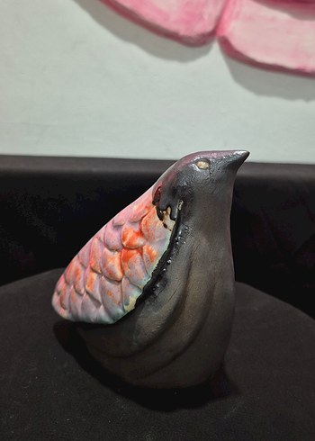 Butik Tasarım El Yapımı Seramik "Pembe Kanat" Mini Kuş Biblo - Görsel 5