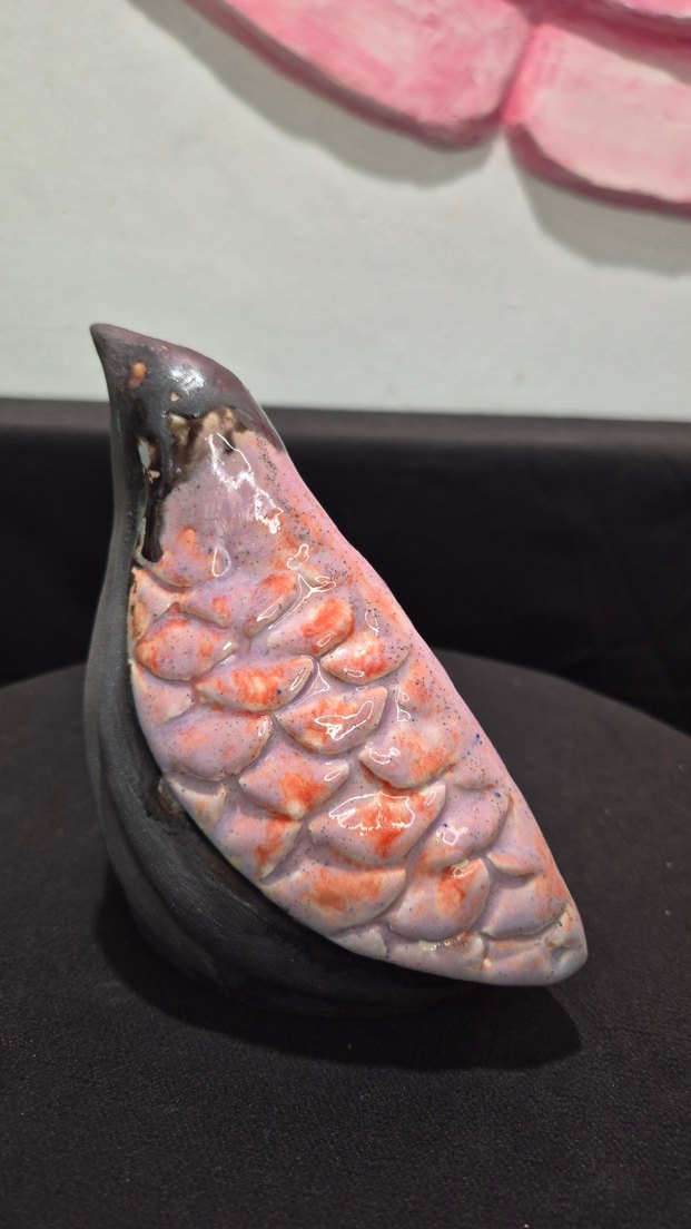 Butik Tasarım El Yapımı Seramik "Pembe Kanat" Mini Kuş Biblo - Görsel 2