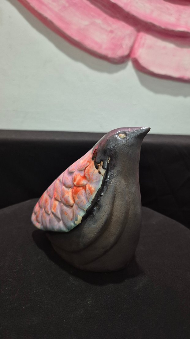 Butik Tasarım El Yapımı Seramik "Pembe Kanat" Mini Kuş Biblo - Görsel 5