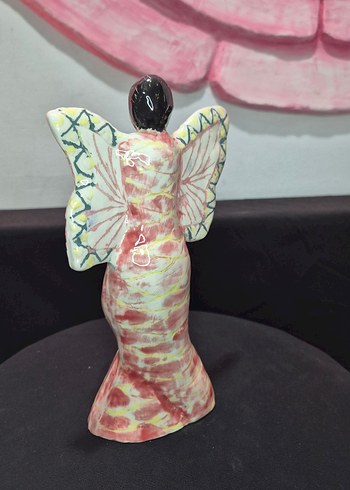 Tasarım El Yapımı Seramik "Renkli Kanatlı Figür" Dekoratif Biblo - Görsel 4