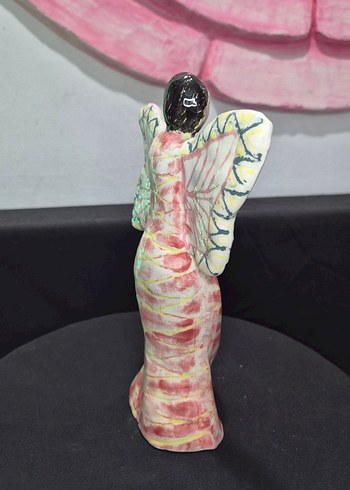 Tasarım El Yapımı Seramik "Renkli Kanatlı Figür" Dekoratif Biblo - Görsel 6