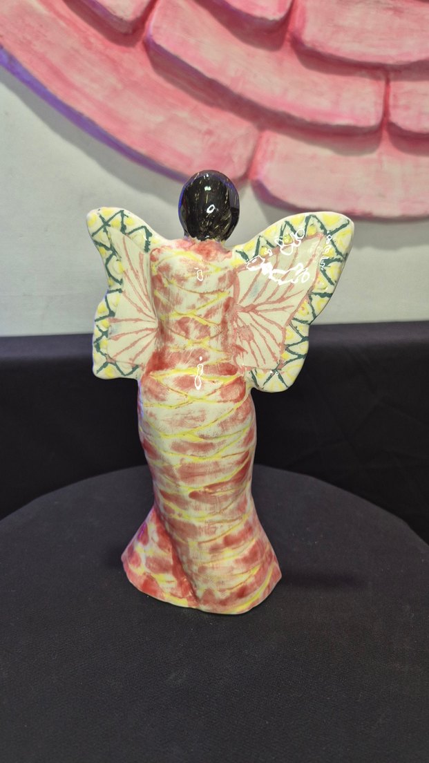 Tasarım El Yapımı Seramik "Renkli Kanatlı Figür" Dekoratif Biblo - Görsel 5