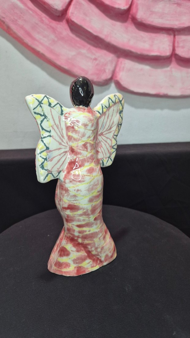 Tasarım El Yapımı Seramik "Renkli Kanatlı Figür" Dekoratif Biblo - Görsel 4