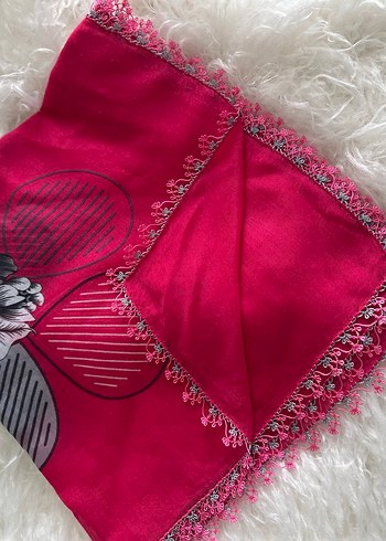 İğne oyası Pembe Bohem Çiçek Desenli Kadın yazma - Görsel 2