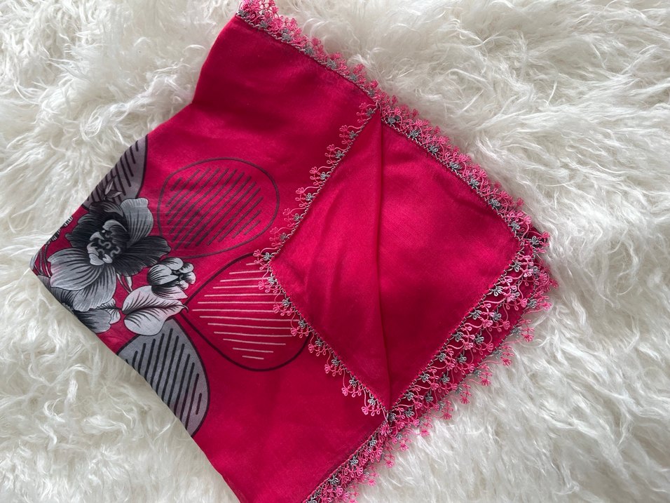 İğne oyası Pembe Bohem Çiçek Desenli Kadın yazma - Görsel 2