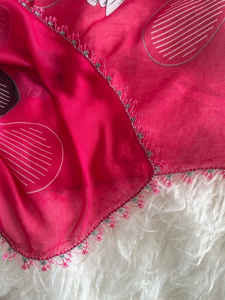 İğne oyası Pembe Bohem Çiçek Desenli Kadın yazma - Görsel 3