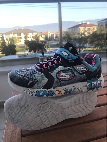34 Beden Orjinal Skechers dynamight siyah mavi kız çocuk ayakkabı