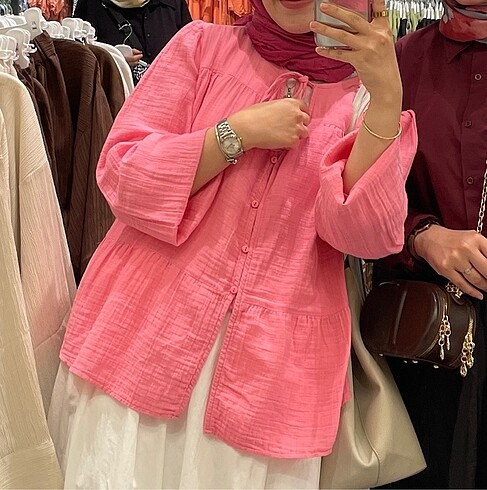 mixray pembe müslin fiyonklu gömlek