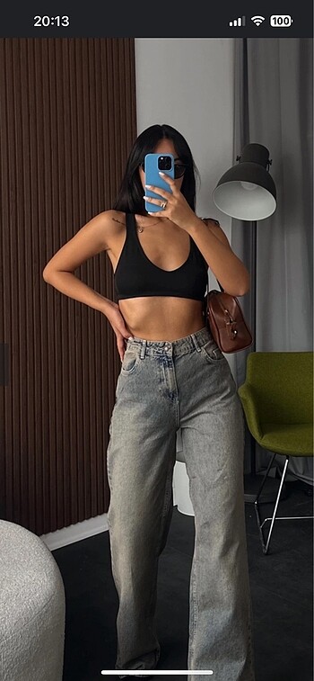 eskitme detay yüksek bel wide lag jean