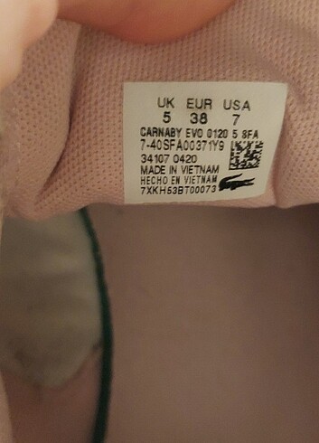 38 Beden beyaz Renk Lacoste orjinal ayakkabı 