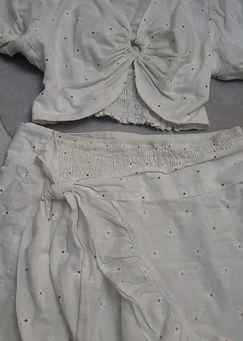 Beyaz Drapeli Mini Etek - Görsel 6