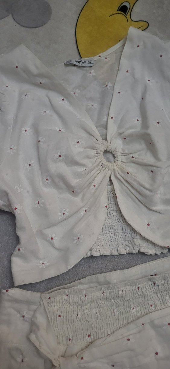 Beyaz Drapeli Mini Etek - Görsel 5