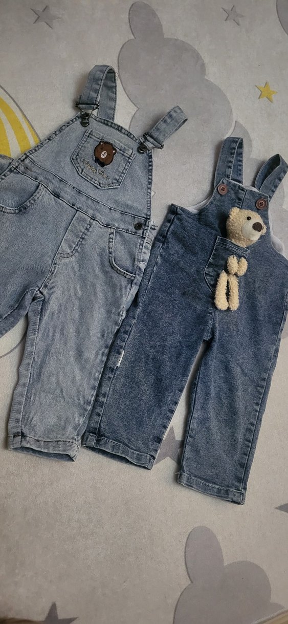 Düğmeli Nakışlı Kız erkek Kot Salopet - Görsel 2