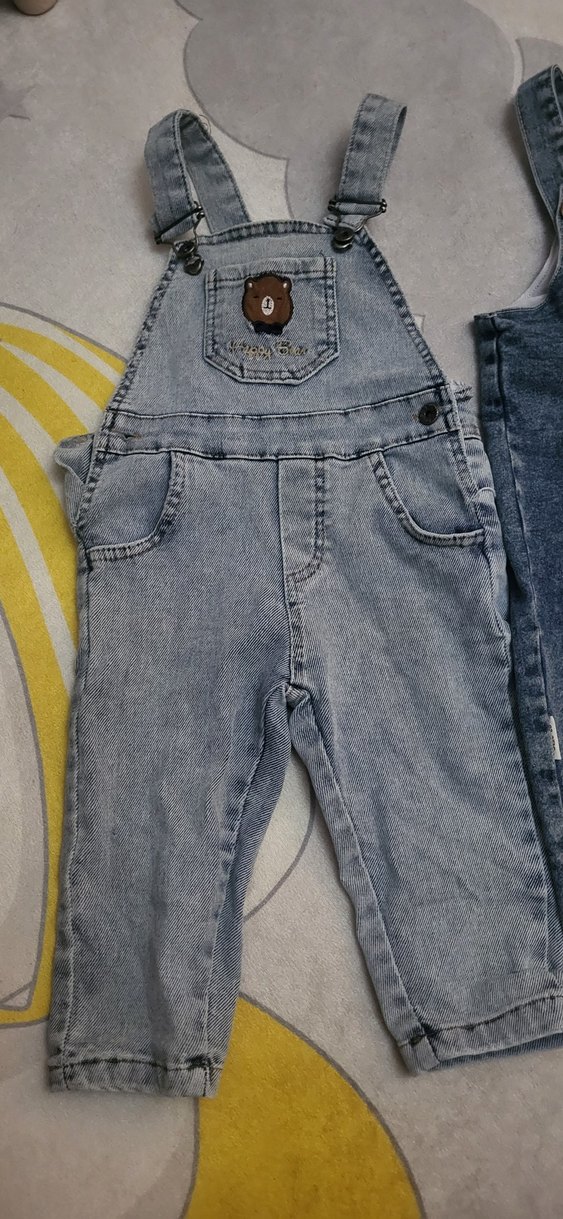 Düğmeli Nakışlı Kız erkek Kot Salopet - Görsel 3