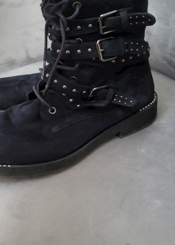 DERIMOD Lacivert Süet Goth Tokalı Kadın Bot - Görsel 4