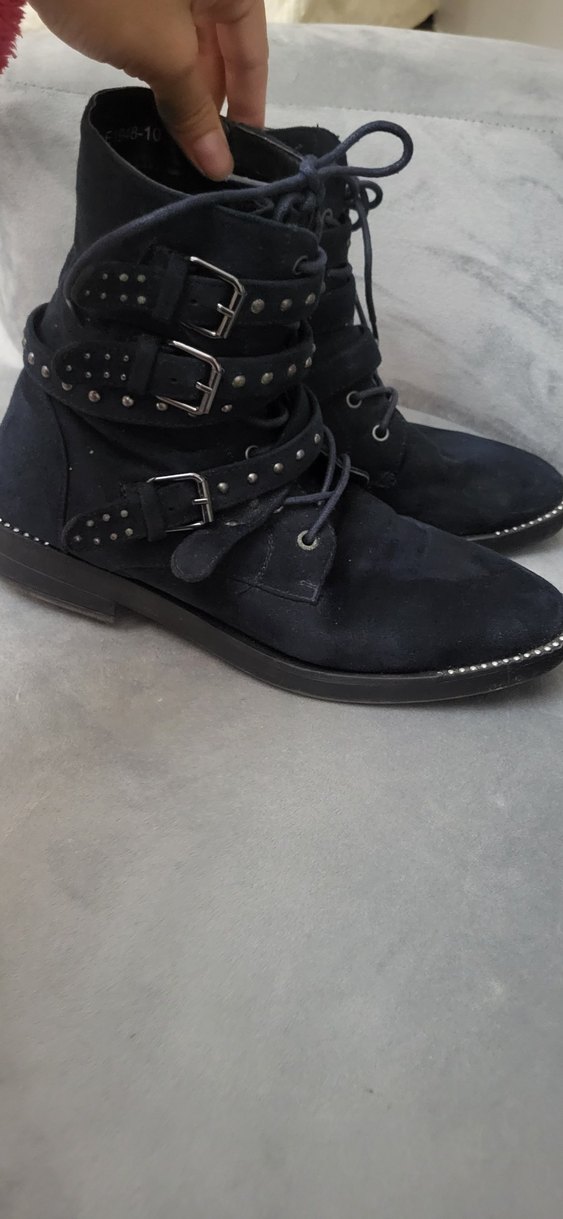 DERIMOD Lacivert Süet Goth Tokalı Kadın Bot - Görsel 2