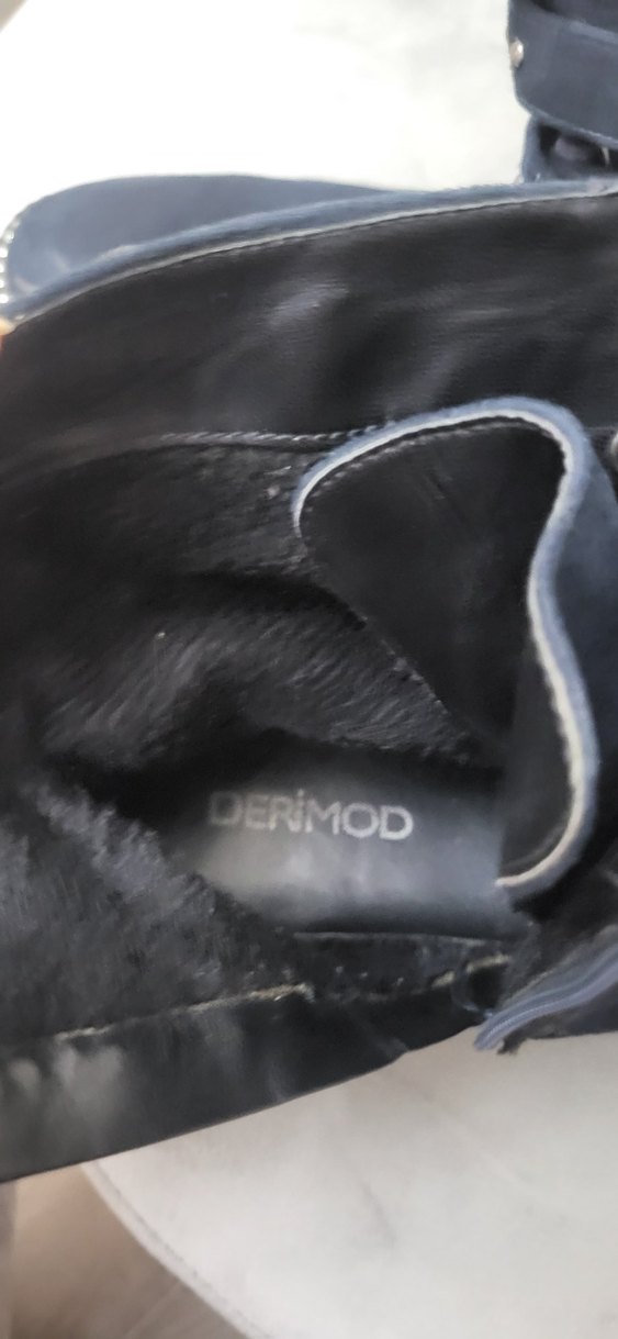 DERIMOD Lacivert Süet Goth Tokalı Kadın Bot - Görsel 5