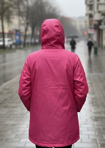 Pembe Kapüşonlu Fermuarlı Kadın Ceket - Görsel 2