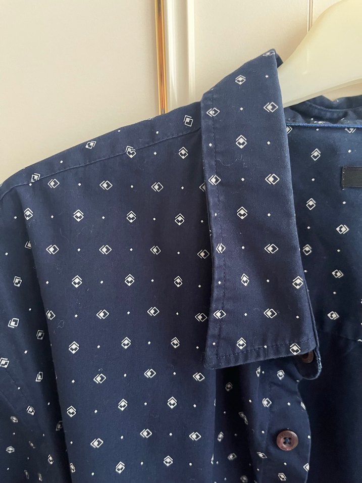 Düğmeli Lacivert Pamuklu Erkek Gömlek - Görsel 3