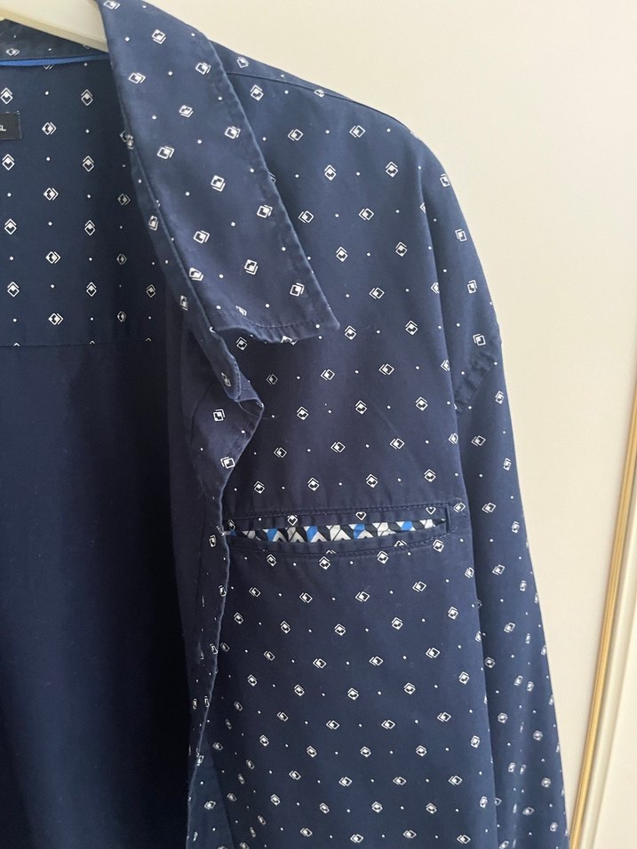 Düğmeli Lacivert Pamuklu Erkek Gömlek - Görsel 4