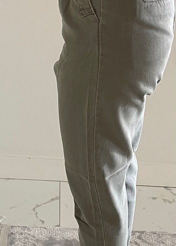 Düğmeli Haki Kadın Boyfriend Pantolon - Görsel 5