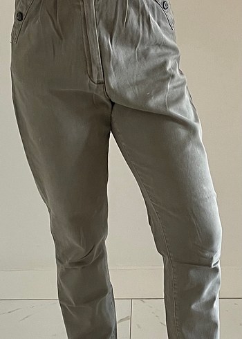 Düğmeli Haki Kadın Boyfriend Pantolon - Görsel 6