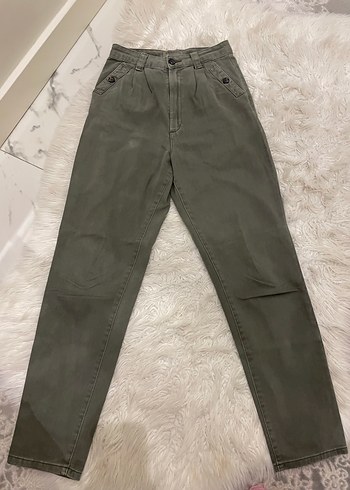 Düğmeli Haki Kadın Boyfriend Pantolon - Görsel 2