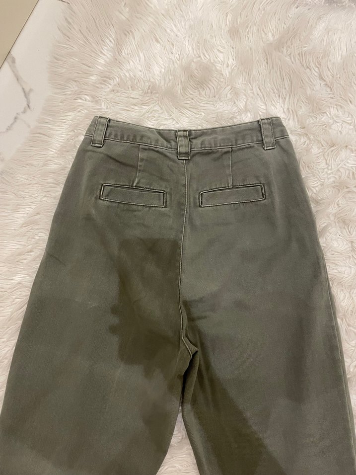 Düğmeli Haki Kadın Boyfriend Pantolon - Görsel 3