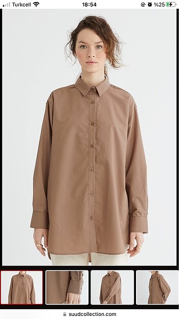 Suud Collection Açık Kahve Basic Pamuklu Gömlek